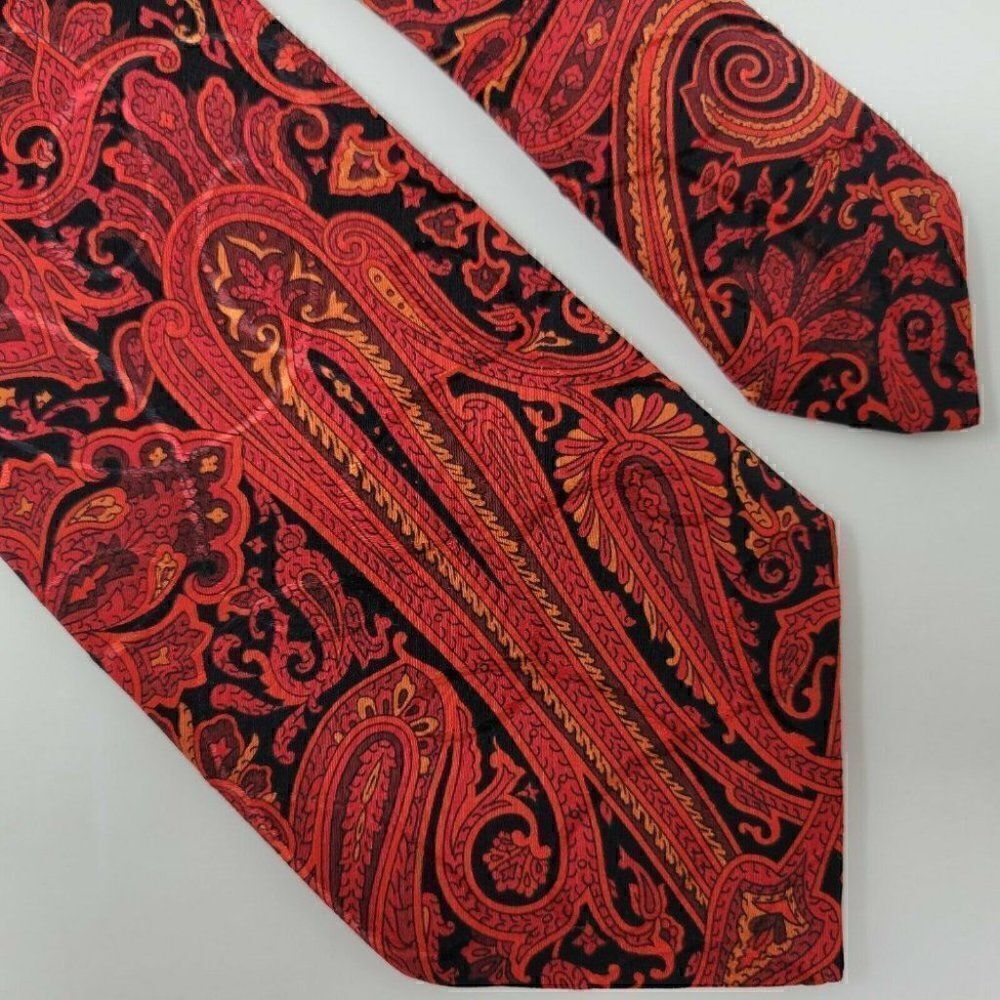 SANTOSTEFANO SILK TIE RED BLACK PAISLEY SATIN 3.75" EXTRA LONG